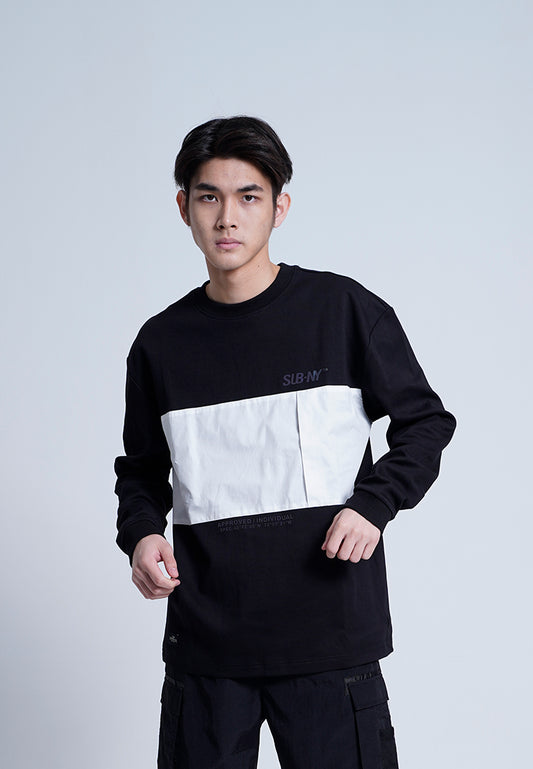 Men Oversized Color Block Sweatshirt - Black - H0M648