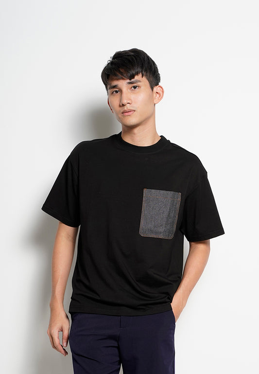 Men Short-Sleeve Woven Pocket Fashion Tee - Black - H0M727