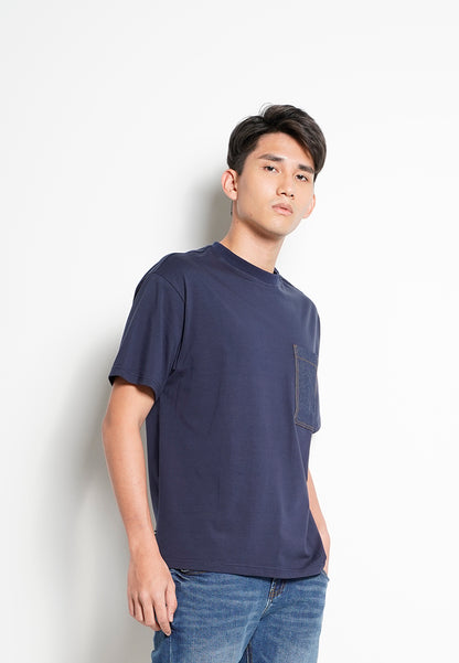 Men Short-Sleeve Woven Pocket Fashion Tee - Navy - H0M728