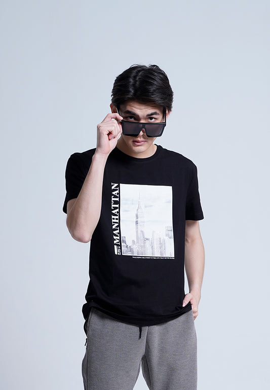 Men Short-Sleeve Graphic Tee - Black -H0M714