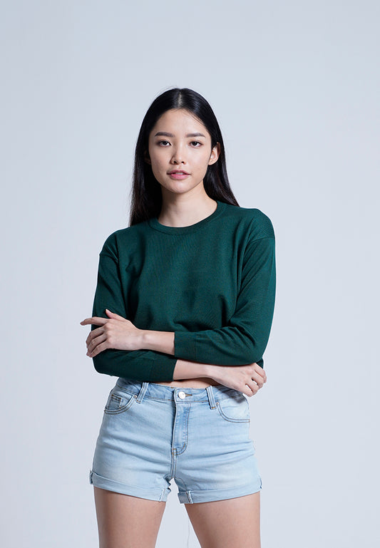 Women Long-Sleeve Knit Top - Green - M0W656