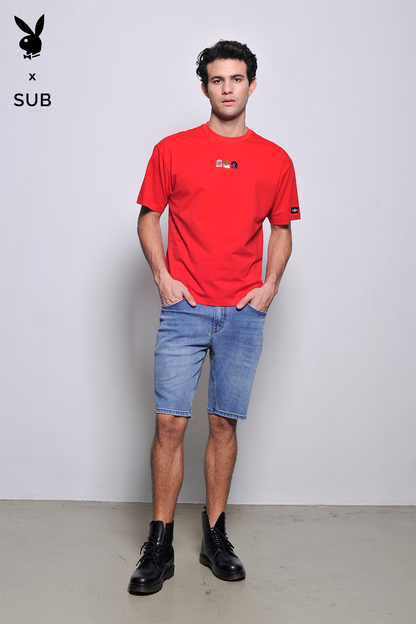 Playboy x SUB Men Short Sleeve Fashion Tee - Red - H2M771