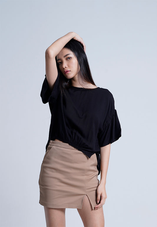 Women Short-Sleeve Blouse - Black - H9W304