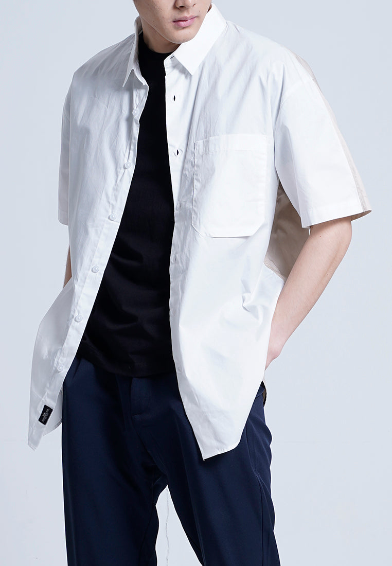 Men Oversized Short-Sleeve Shirt - White - H0M682