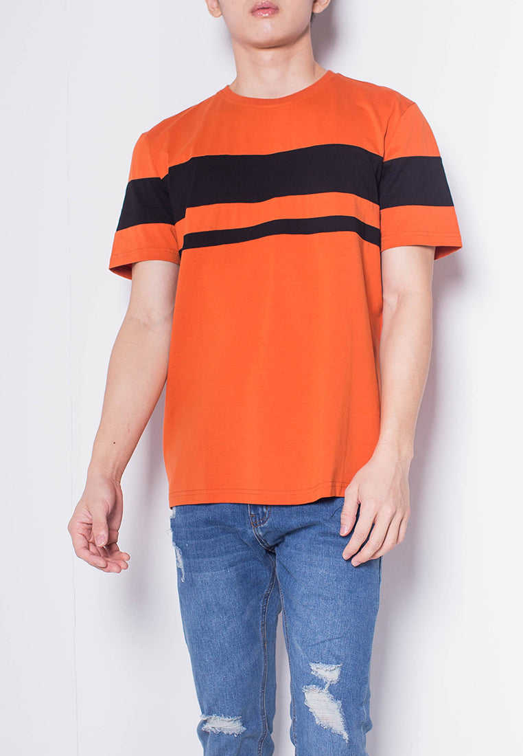 Men Short-Sleeve Striped Panel Tee - Orange - H0M929