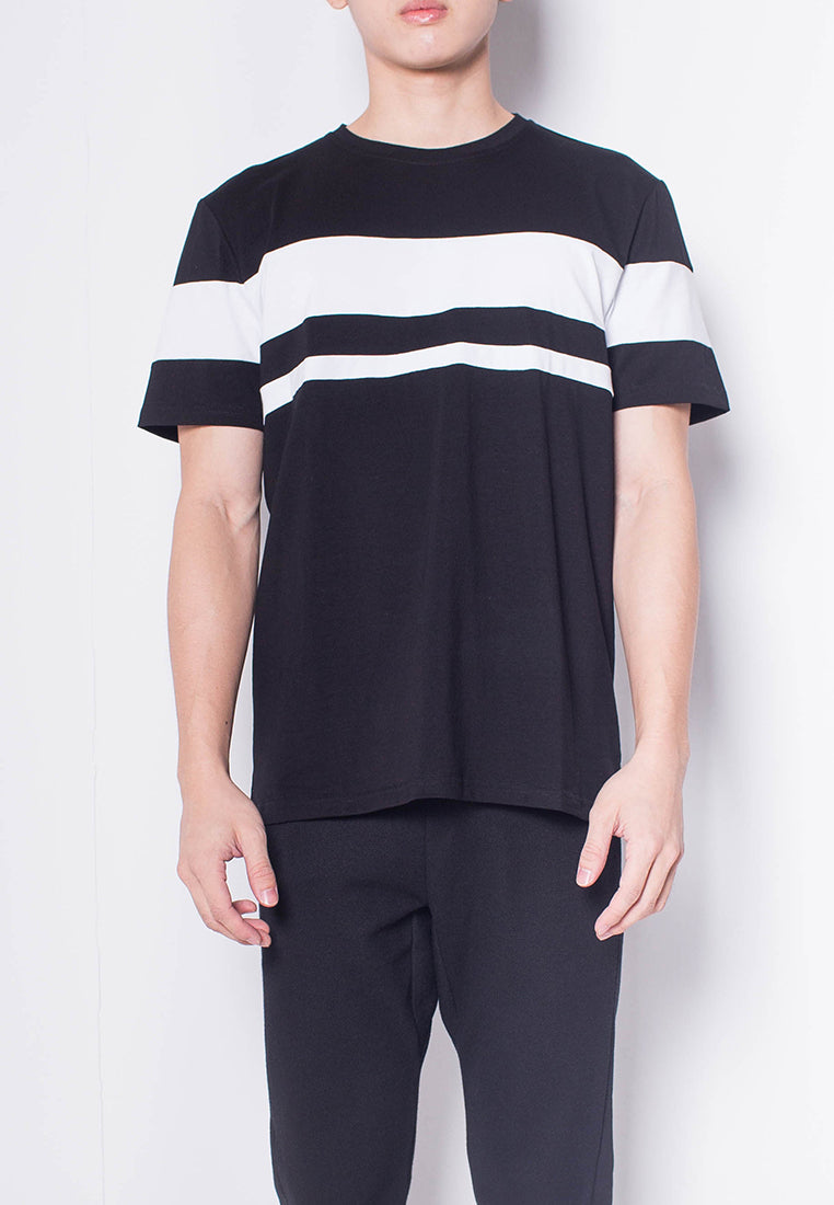 Men Short-Sleeve Striped Panel Tee - Black - H0M930