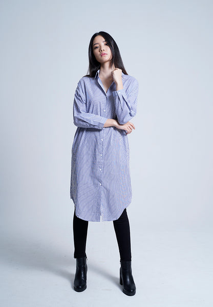 Women Long Sleeve Dress - Blue - H9W222