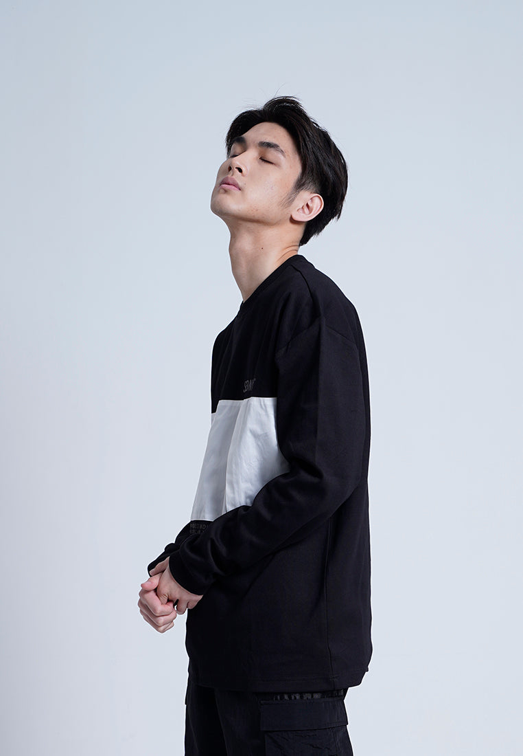 Men Oversized Color Block Sweatshirt - Black - H0M648