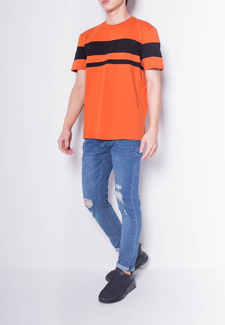 Men Short-Sleeve Striped Panel Tee - Orange - H0M929