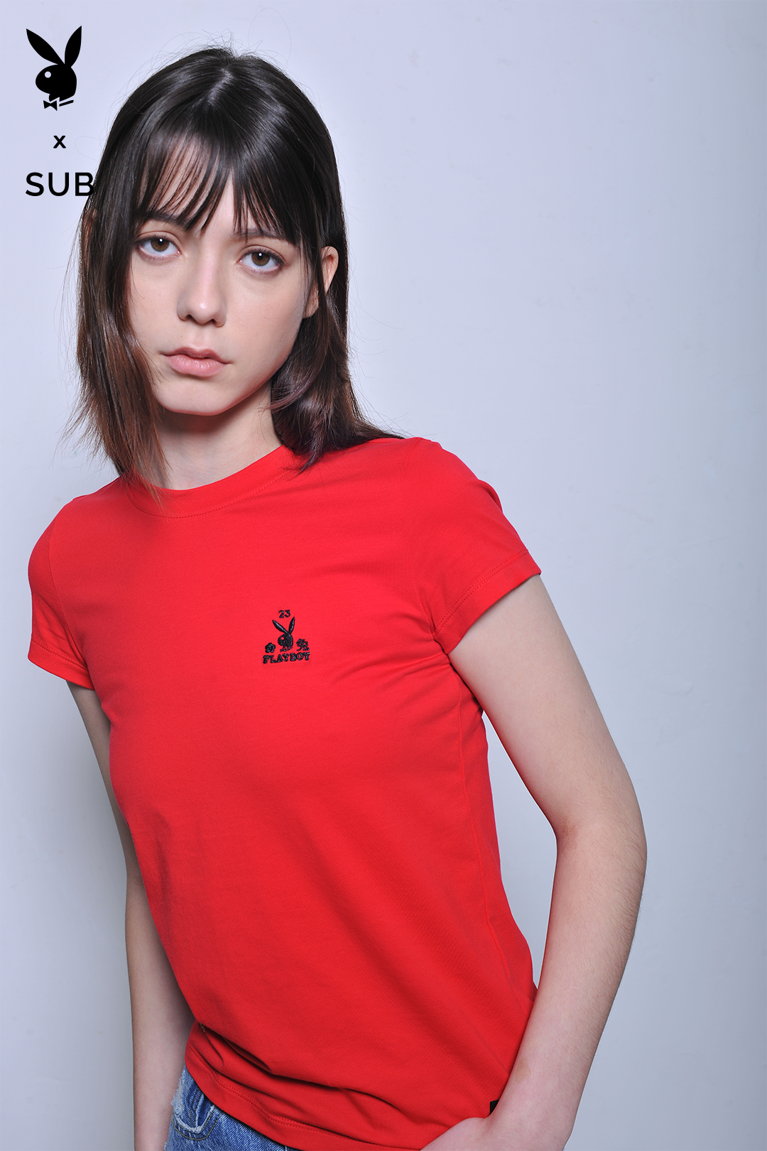 Playboy x SUB Women Short Sleeve Graphic Tee - Red - H2W731