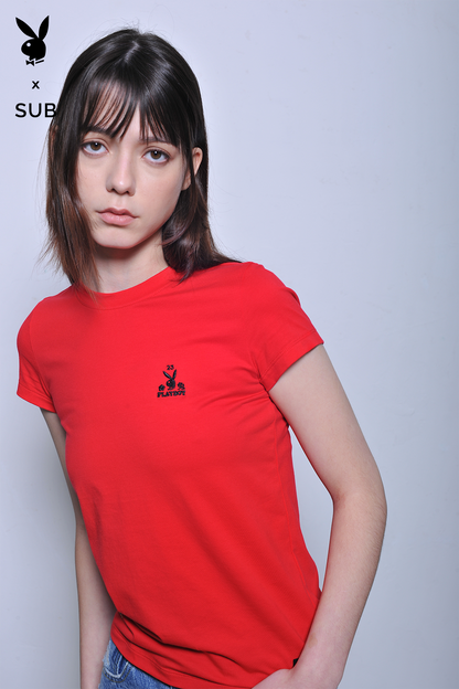 Playboy x SUB Women Short Sleeve Graphic Tee - Red - H2W731