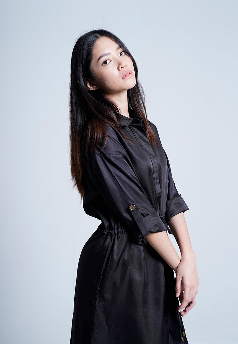 Women Long-Sleeve Dress - Black - H9W308