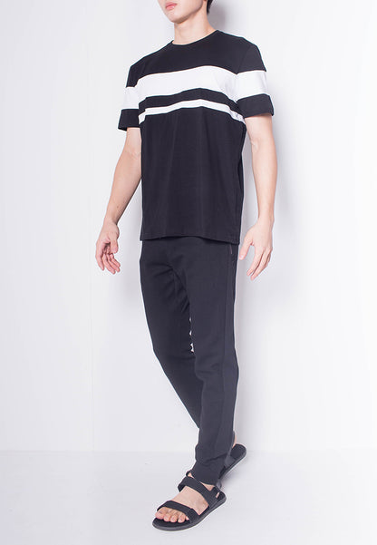 Men Short-Sleeve Striped Panel Tee - Black - H0M930