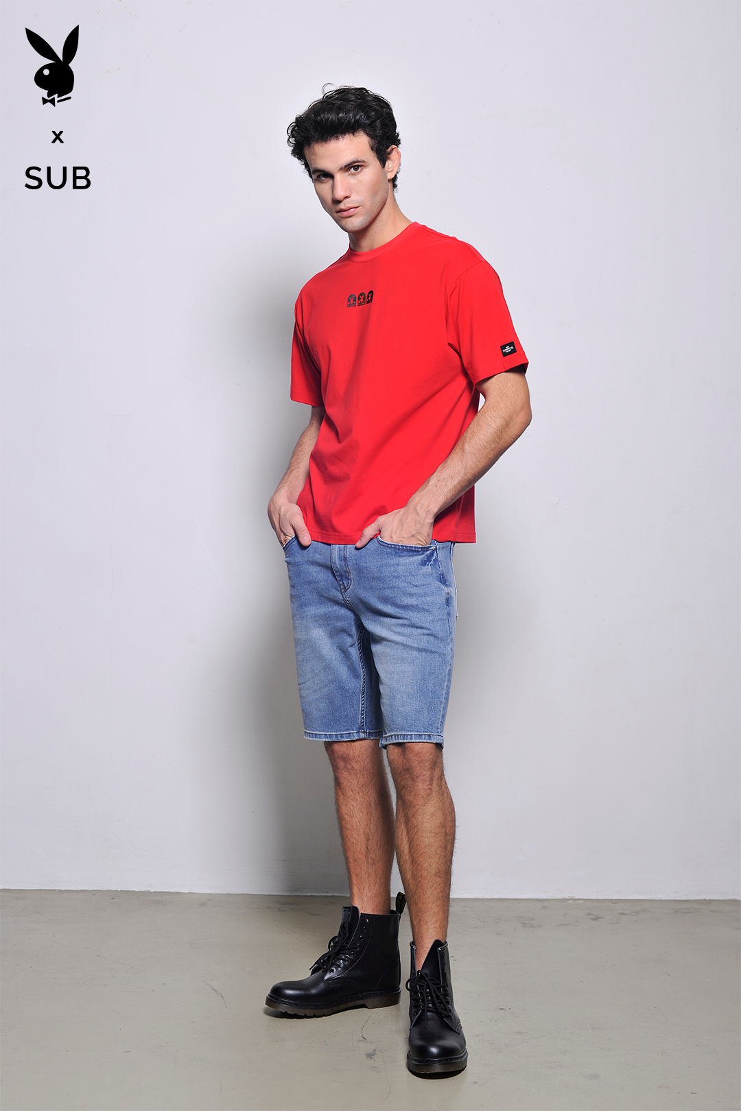 Playboy x SUB Men Short Sleeve Fashion Tee - Red - H2M771