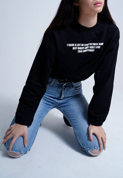 Women Long-Sleeve Graphic Sweatshirt - Black - H9W438