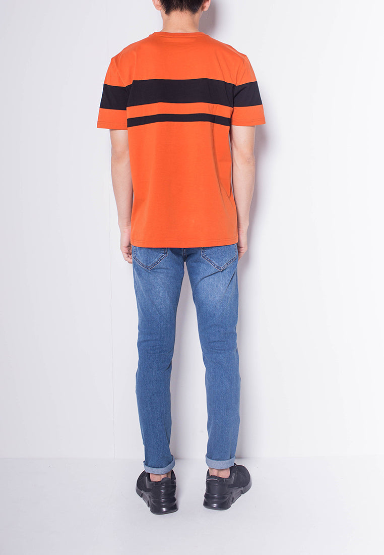 Men Short-Sleeve Striped Panel Tee - Orange - H0M929