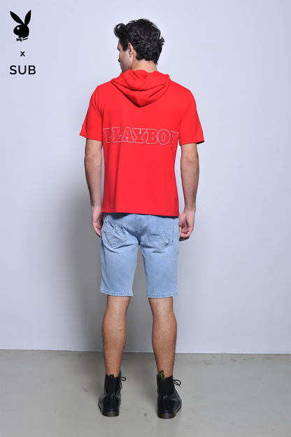 Playboy x SUB Men Short Sleeve Oversized Sweatshirt Hoodies - Red - H2M774