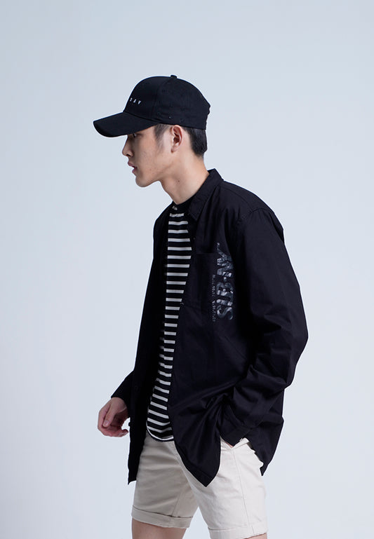 Men Long-Sleeve Shirt With Slogan - Black - H0M651