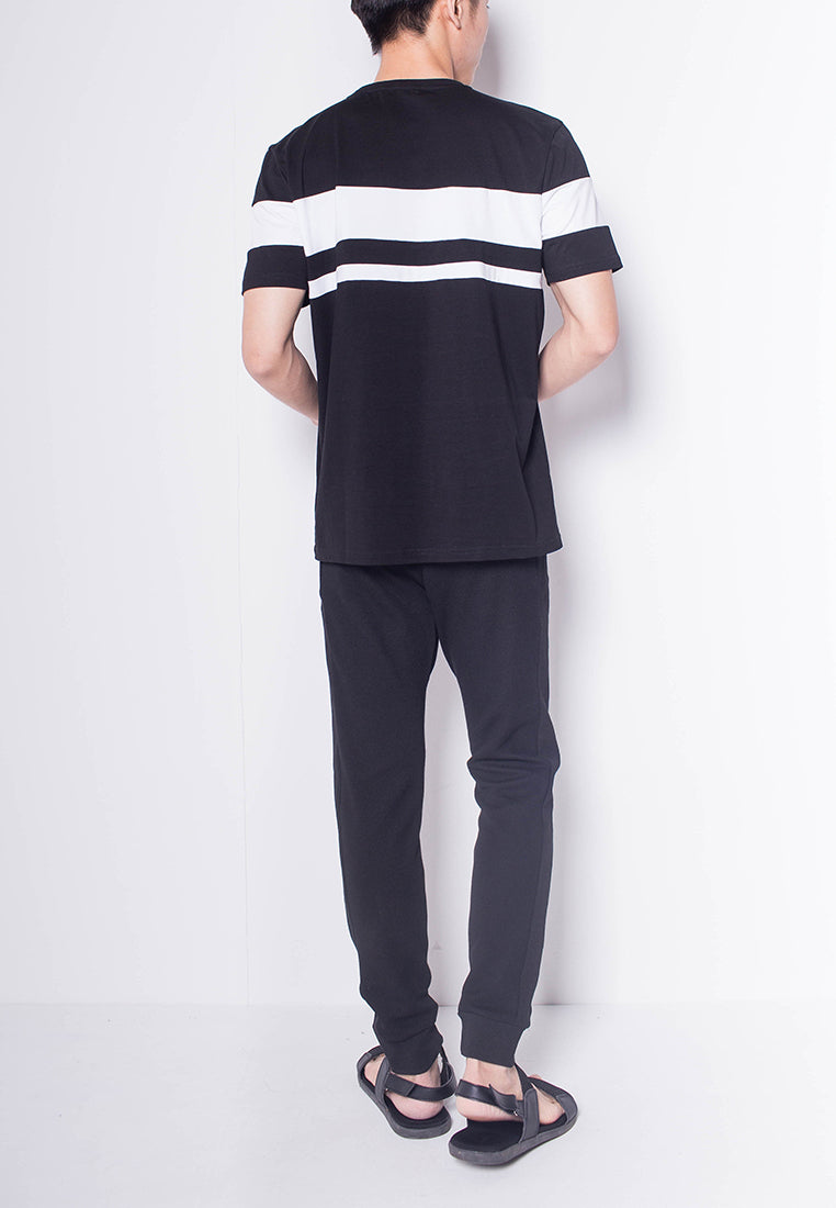 Men Short-Sleeve Striped Panel Tee - Black - H0M930