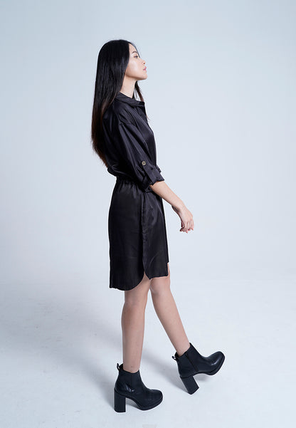 Women Long-Sleeve Dress - Black - H9W308