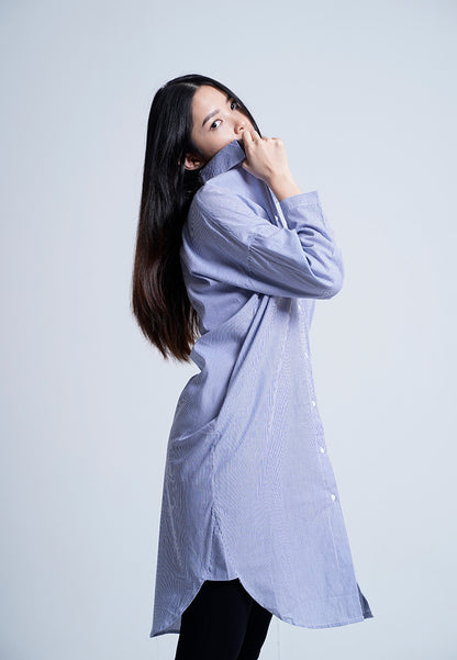 Women Long Sleeve Dress - Blue - H9W222