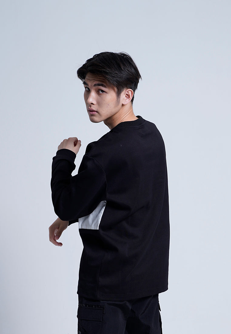 Men Oversized Color Block Sweatshirt - Black - H0M648