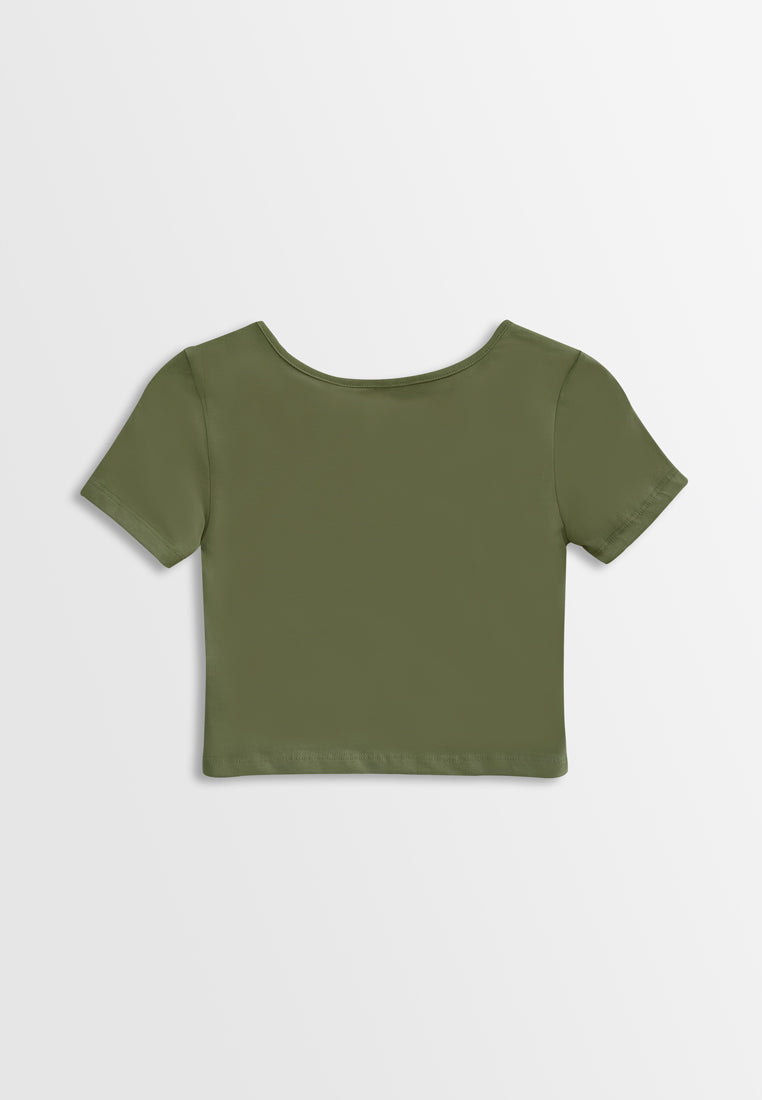 Women Short-Sleeve Crop Top Tee - Green - H2W467