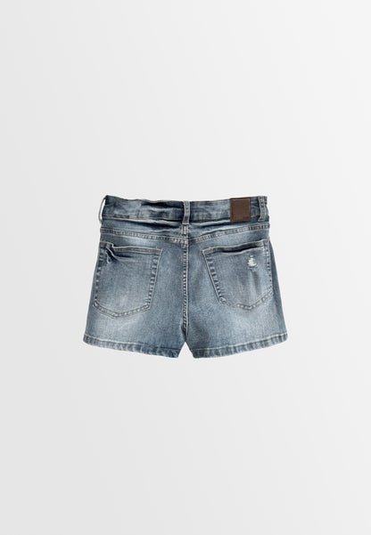 Women Ripped Short Jeans - Light Blue - H2W435