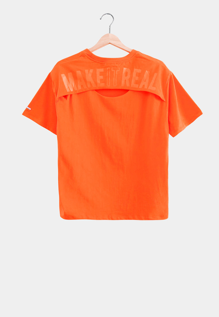 Women Oversized Short Sleeve Fashion Tee - Orange - S2W307