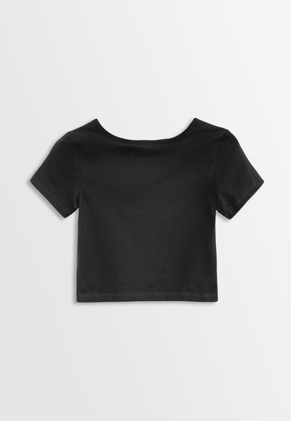 Women Short-Sleeve Crop Top Tee - Black - H2W465