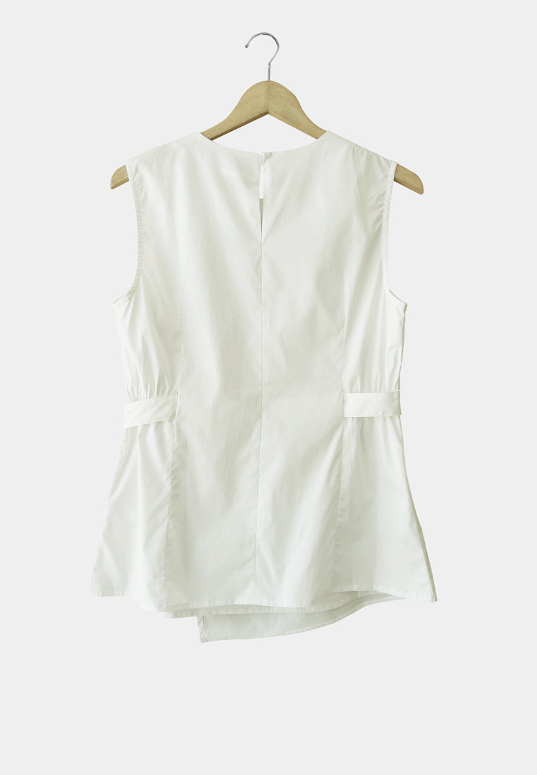 Women Sleeveless Blouse - White - H1W210