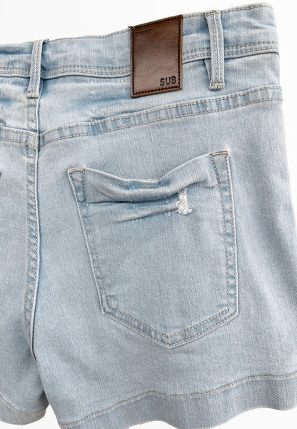 Women Ripped Short Jeans - Light Blue - H2W505