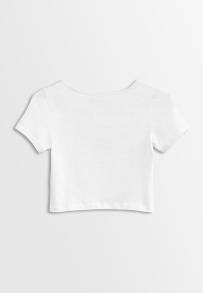 Women Short-Sleeve Crop Top Tee - White - H2W466