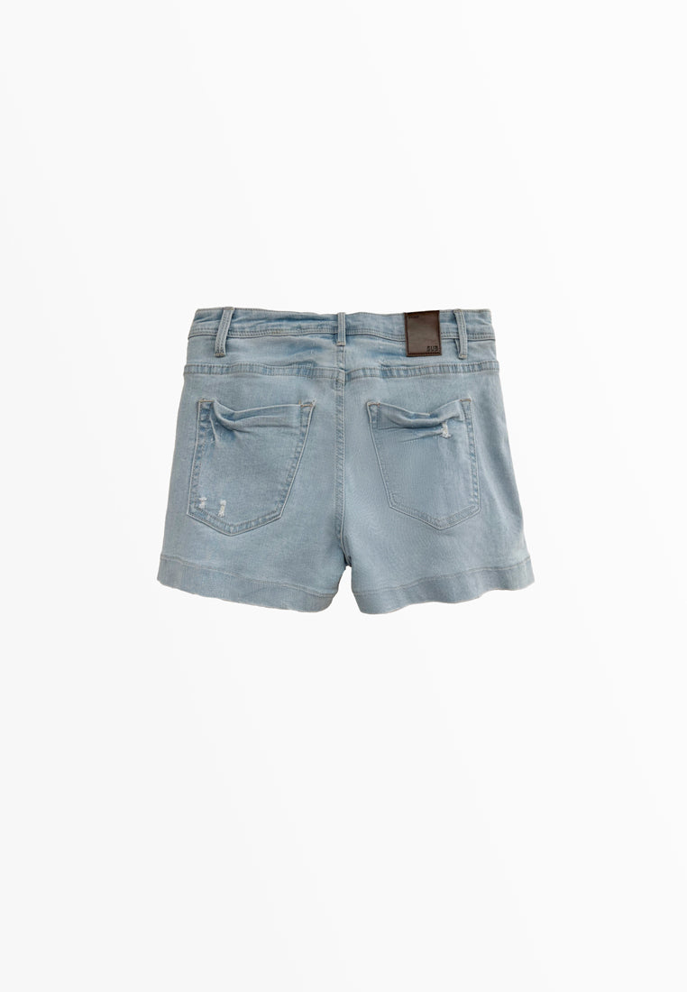 Women Ripped Short Jeans - Light Blue - H2W505