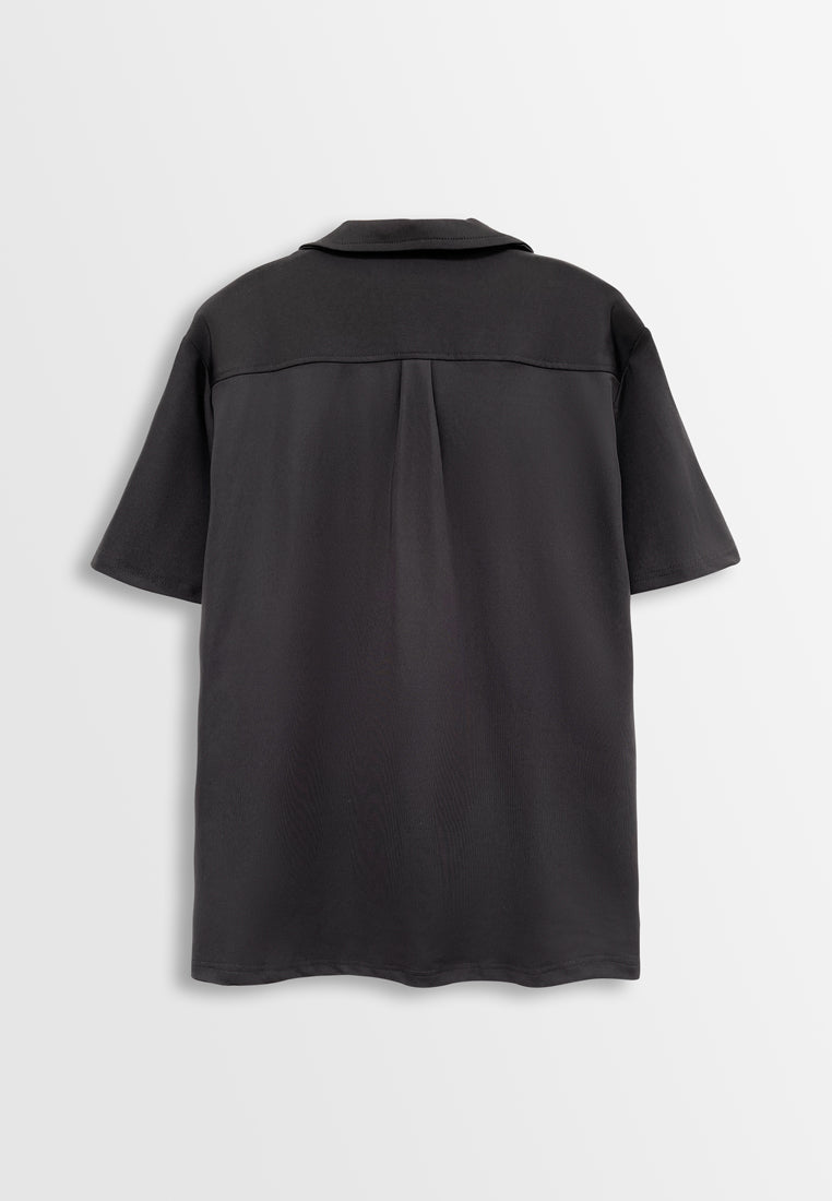 Men Short-Sleeve Camp Collar Shirt - Black - M2M286