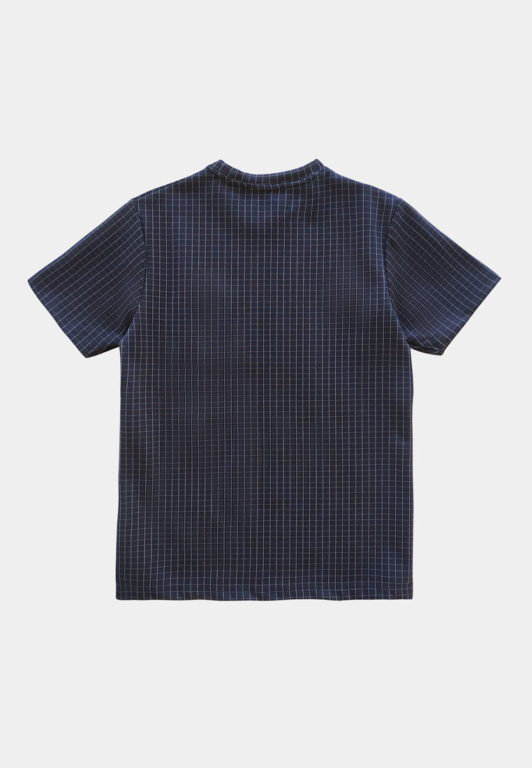 Men Short-Sleeve Checked Fashion Tee - Navy - S2M202