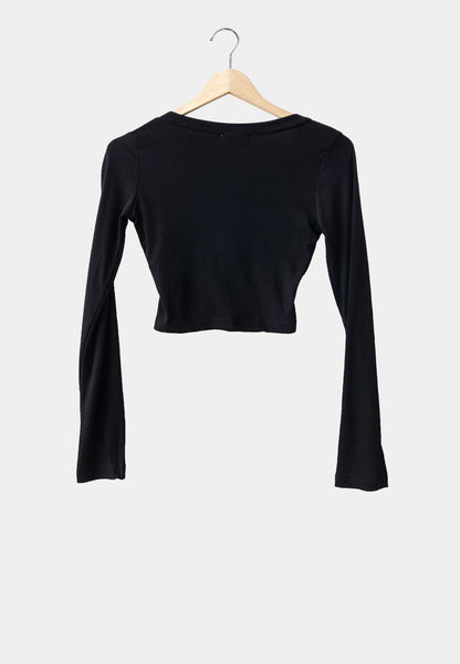 Women Long-Sleeve Cross Cut - Black - H1W252