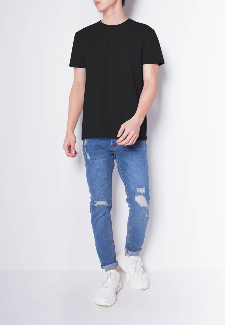 Men Short-Sleeve Basic Round Tee - Black - H0M535