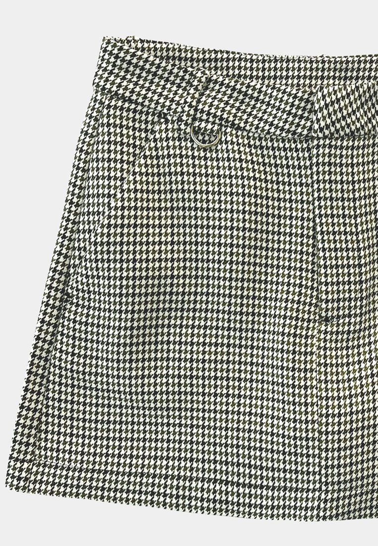 Women Houndstooth Skort - Black - F2W374