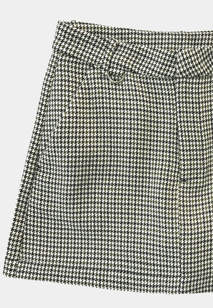 Women Houndstooth Skort - Black - F2W374