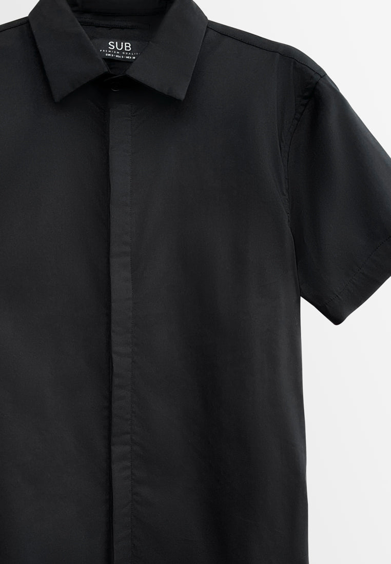 Men Slim Fit Short-Sleeve Shirt - Black - H2M690