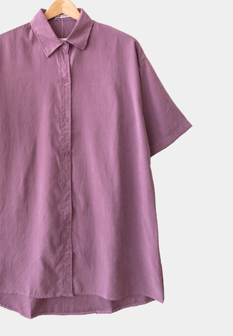 Women Shirt Dress - Purple - H1W261