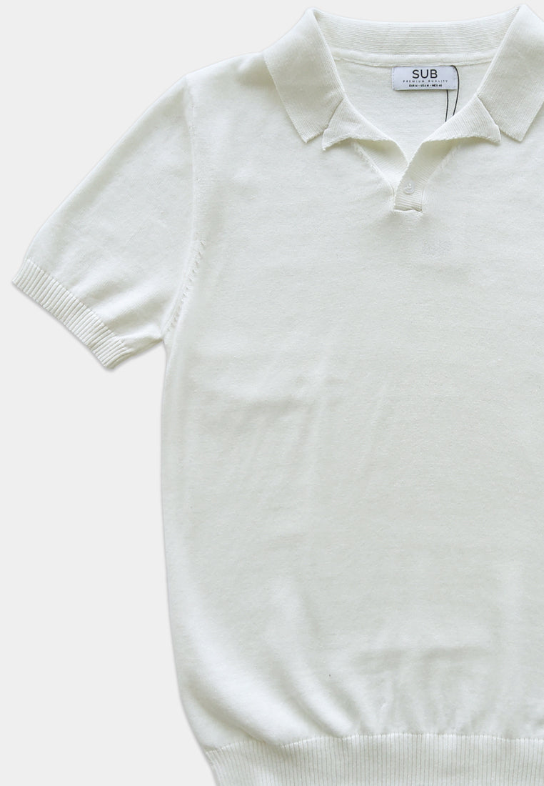 Men Short-Sleeve Knit Polo Tee - White - H1M225