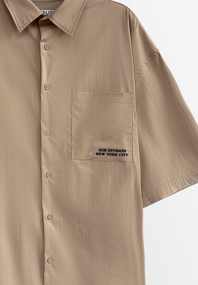 Men Oversized Short-Sleeve Shirt - Khaki - H2M523