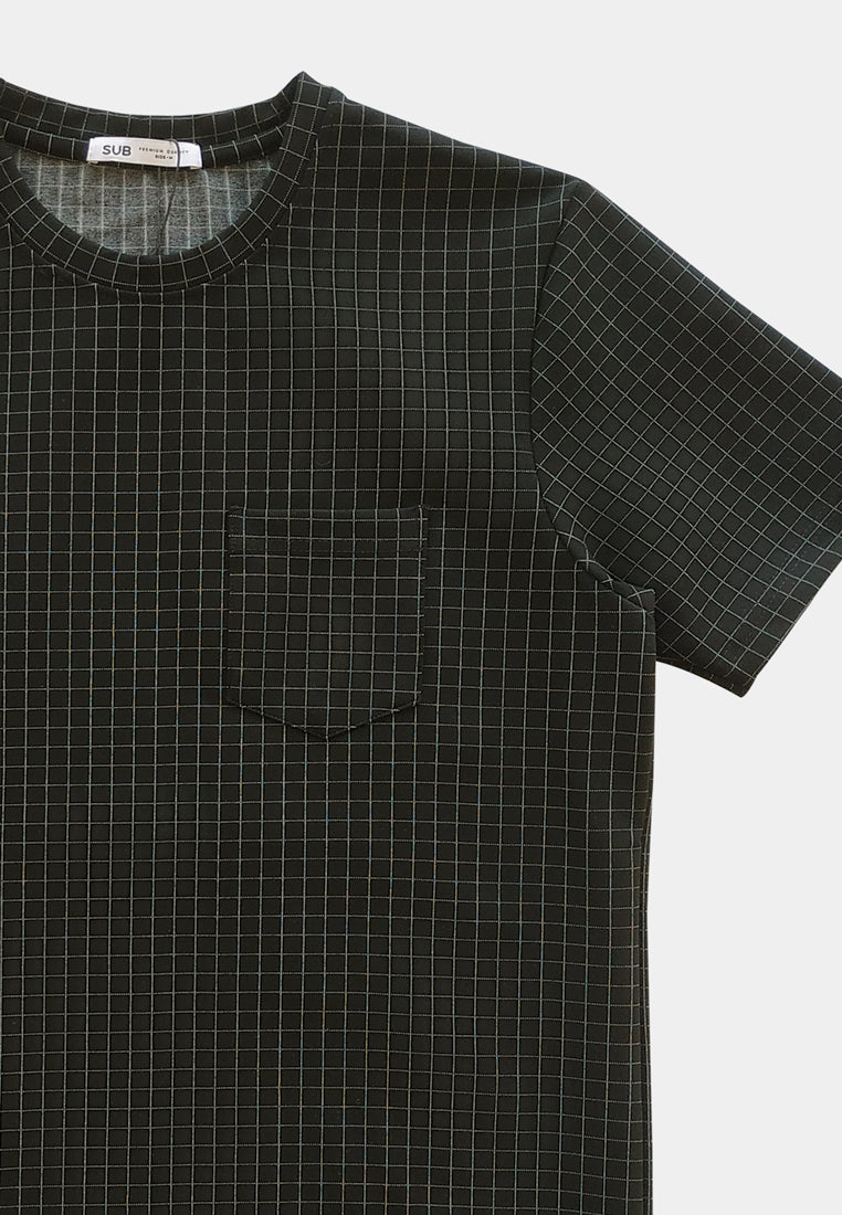 Men Short-Sleeve Checked Fashion Tee - Black - S2M201