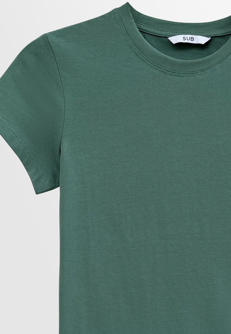 Women Short-Sleeve Basic Tee - Dark Green - S3W637