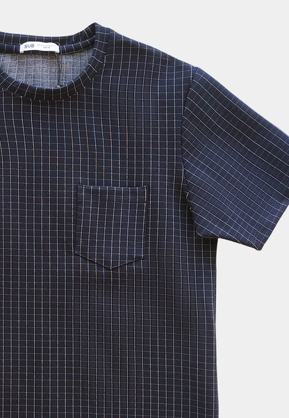 Men Short-Sleeve Checked Fashion Tee - Navy - S2M202