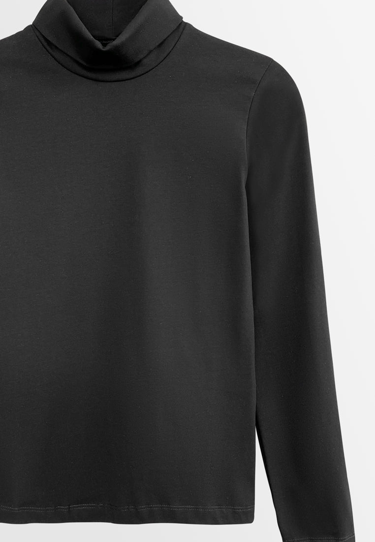 Women Long-Sleeve Turtleneck Basic Tee - Black - H2W471