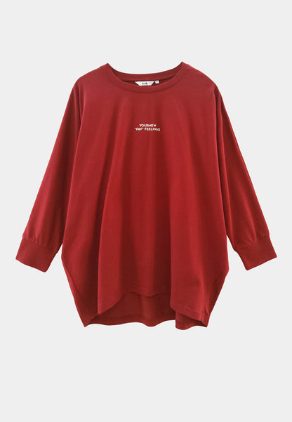 Women Long Sleeve Fashion Tee - Maroon - M2W347