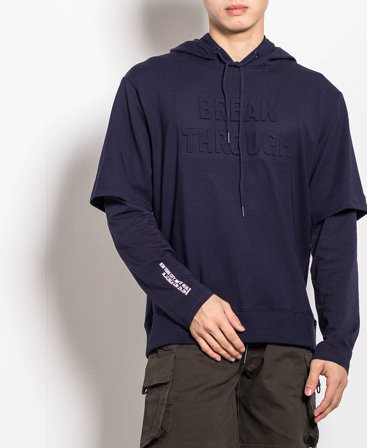 Men Hoodie Sweatshirt - Navy - H0M663